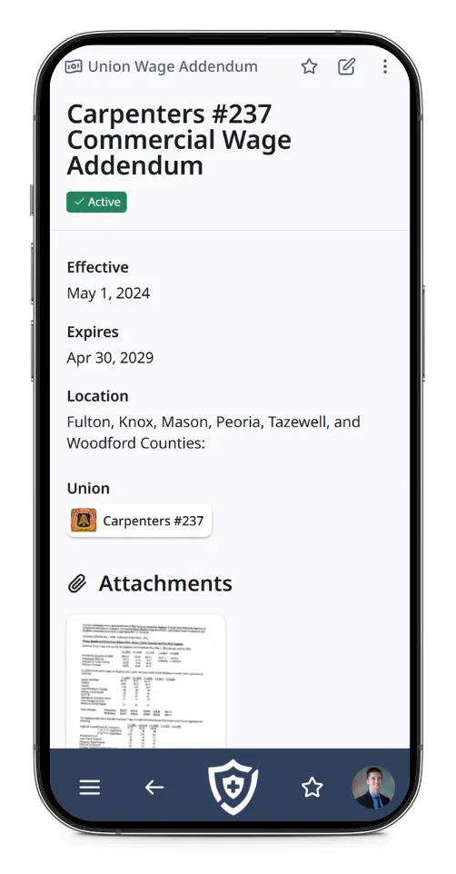 Screenshot of wage addendum page on mobile device